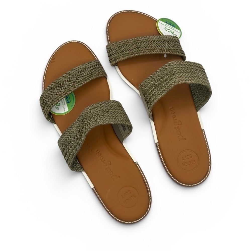 Paul Green Super Soft Olive Woven Leather Slide Sandals Women US 9.5/UK 7.5 $310